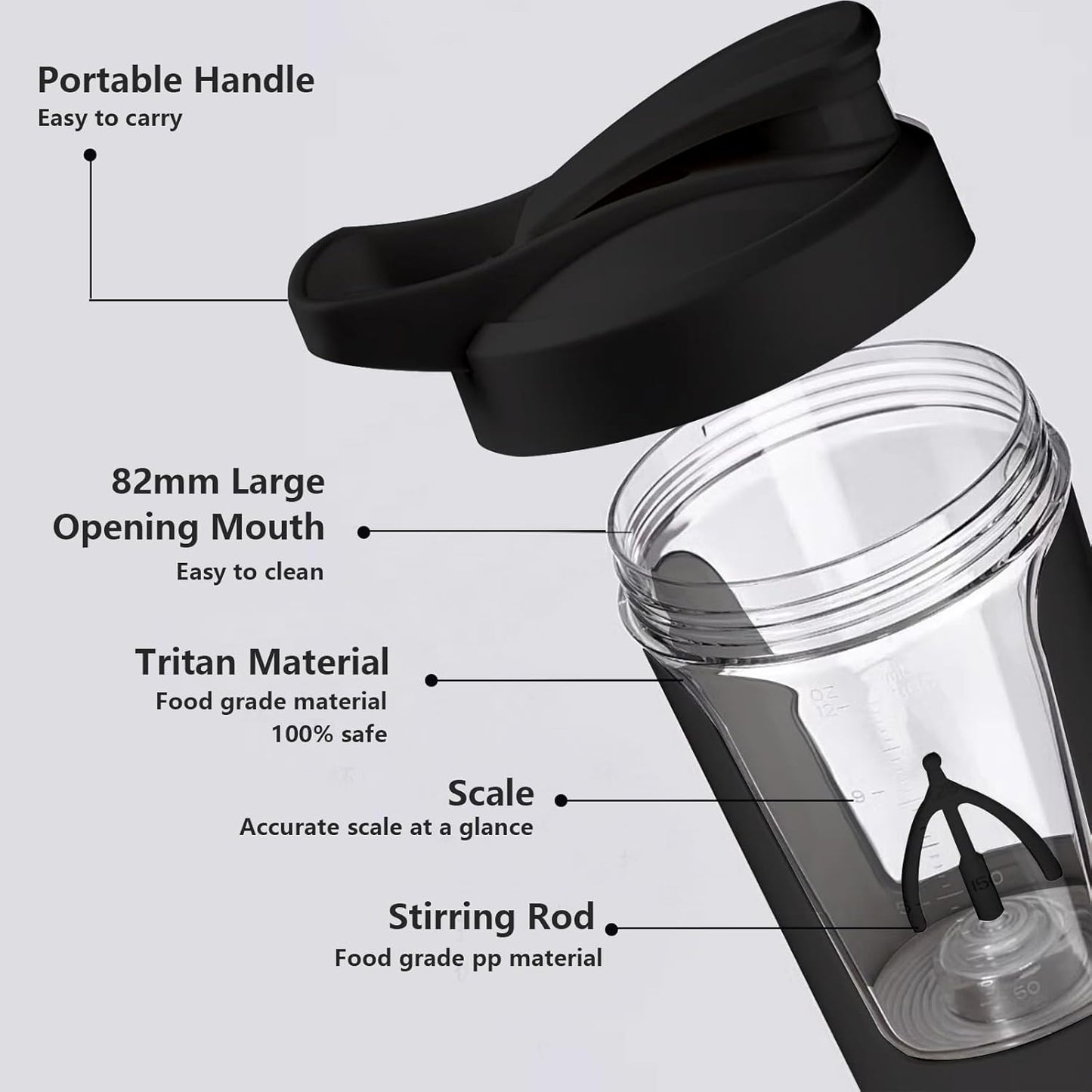 Electric Shaker Bottle, 15Oz Protein Mixing Cup, USB Rechargeable Shaker Cups for Protein,Milk,Meal Replacement Shakes, Made with Tritan, Portable & Leak-Proof