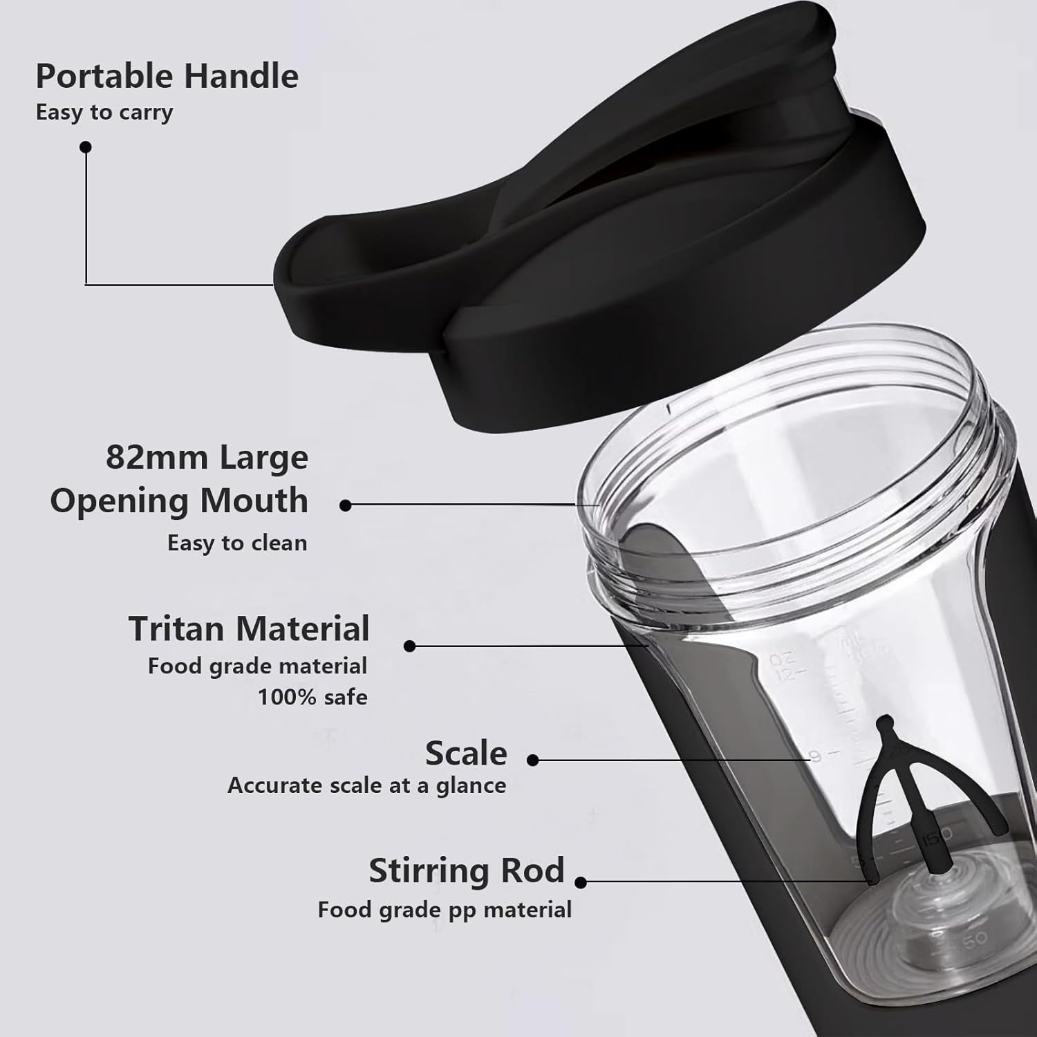Electric Shaker Bottle, 15Oz Protein Mixing Cup, USB Rechargeable Shaker Cups for Protein,Milk,Meal Replacement Shakes, Made with Tritan, Portable & Leak-Proof