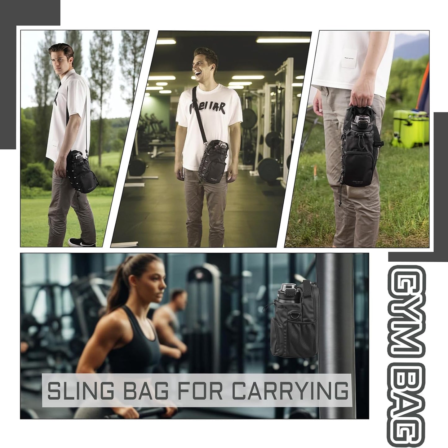 Magnetic Gym Bag, Water Bottle Holder with Small Bag for Men and Women- Sling Crossbody Bag with Strap for Gym Accessories