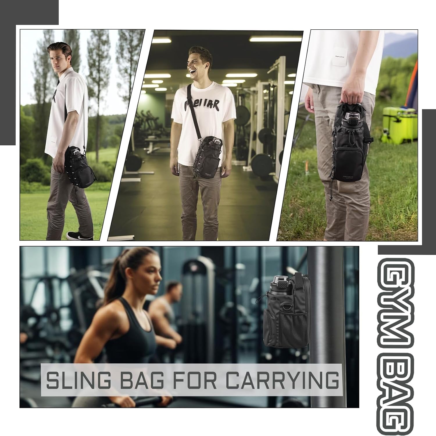Magnetic Gym Bag, Water Bottle Holder with Small Bag for Men and Women- Sling Crossbody Bag with Strap for Gym Accessories