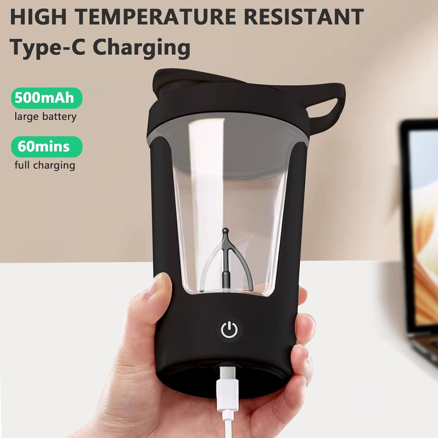 Electric Shaker Bottle, 15Oz Protein Mixing Cup, USB Rechargeable Shaker Cups for Protein,Milk,Meal Replacement Shakes, Made with Tritan, Portable & Leak-Proof