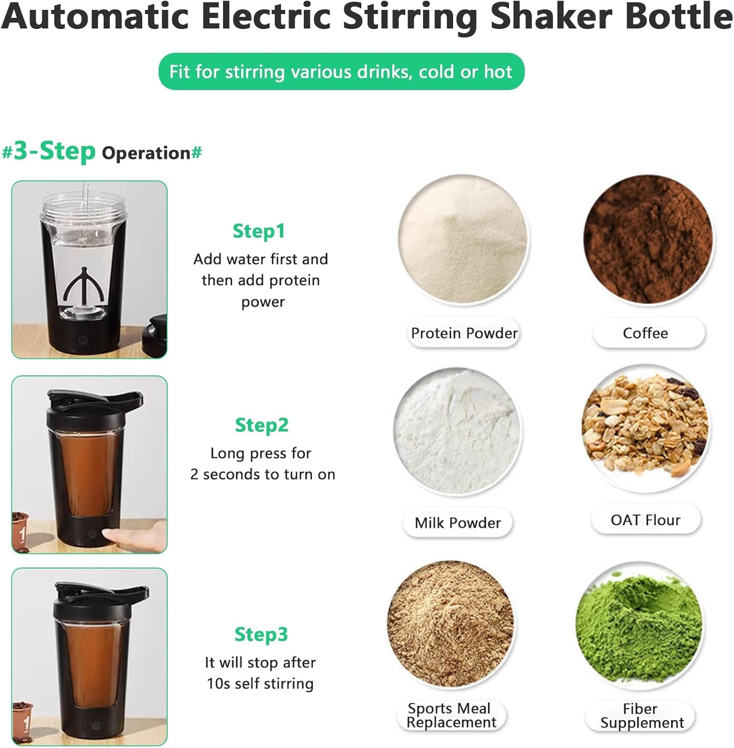 Electric Shaker Bottle, 15Oz Protein Mixing Cup, USB Rechargeable Shaker Cups for Protein,Milk,Meal Replacement Shakes, Made with Tritan, Portable & Leak-Proof