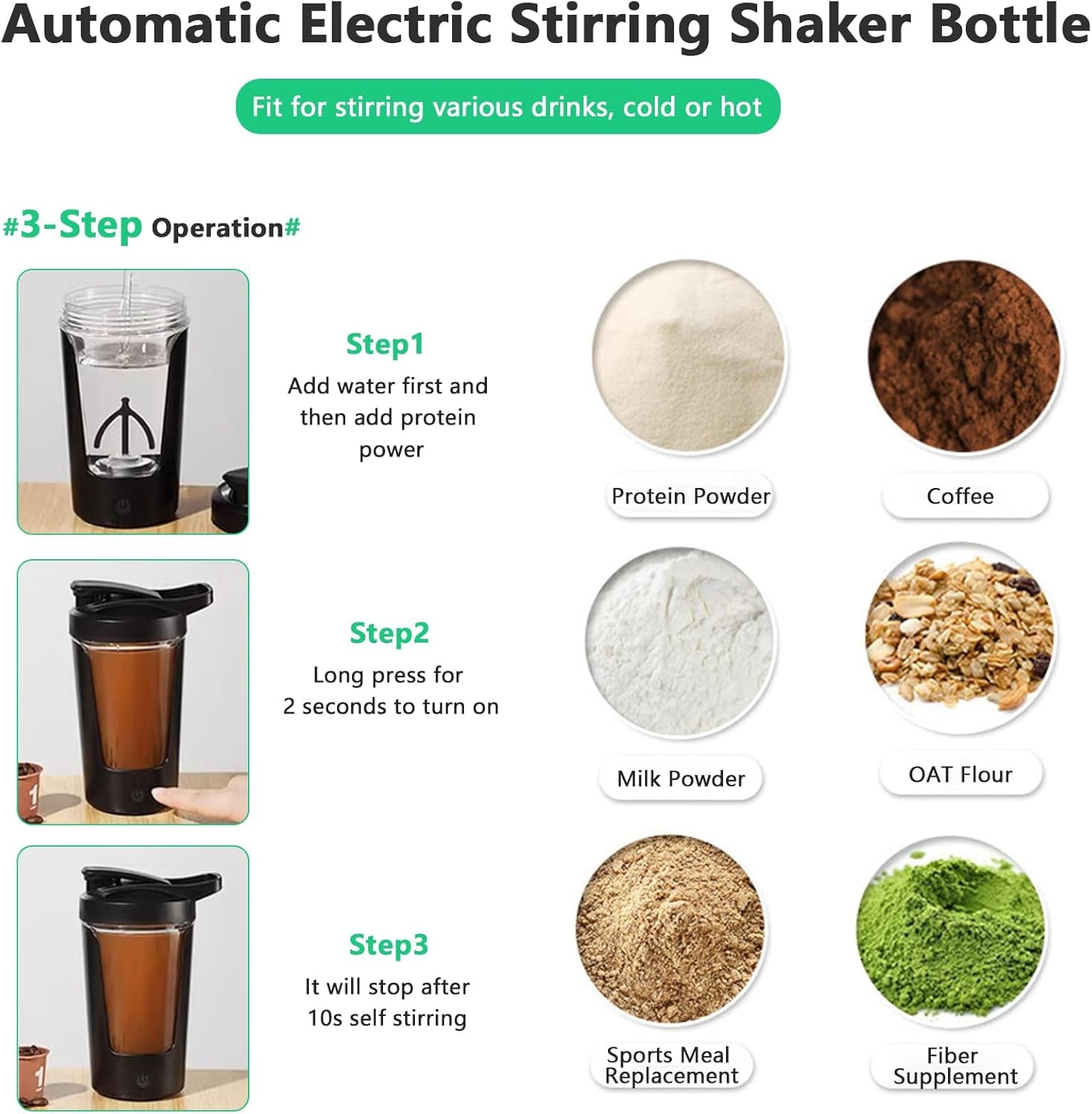 Electric Shaker Bottle, 15Oz Protein Mixing Cup, USB Rechargeable Shaker Cups for Protein,Milk,Meal Replacement Shakes, Made with Tritan, Portable & Leak-Proof