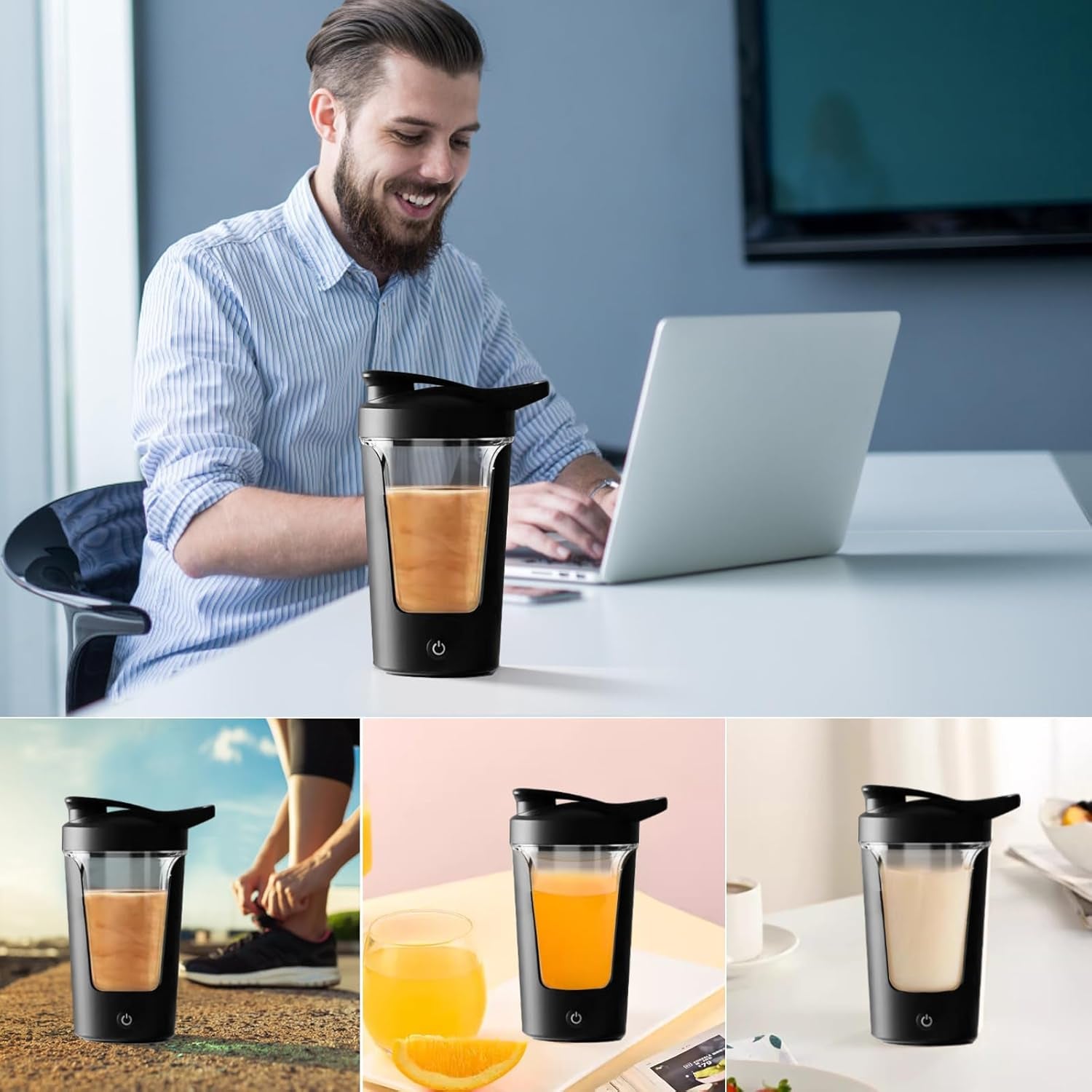 Electric Shaker Bottle, 15Oz Protein Mixing Cup, USB Rechargeable Shaker Cups for Protein,Milk,Meal Replacement Shakes, Made with Tritan, Portable & Leak-Proof