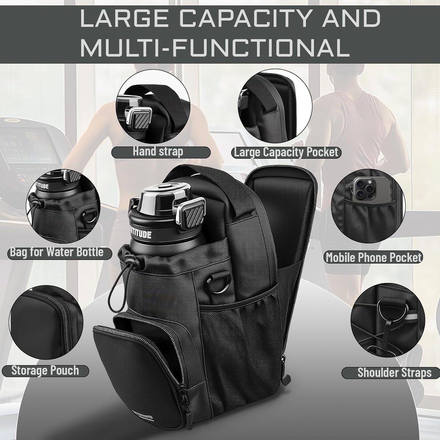 Magnetic Gym Bag, Water Bottle Holder with Small Bag for Men and Women- Sling Crossbody Bag with Strap for Gym Accessories